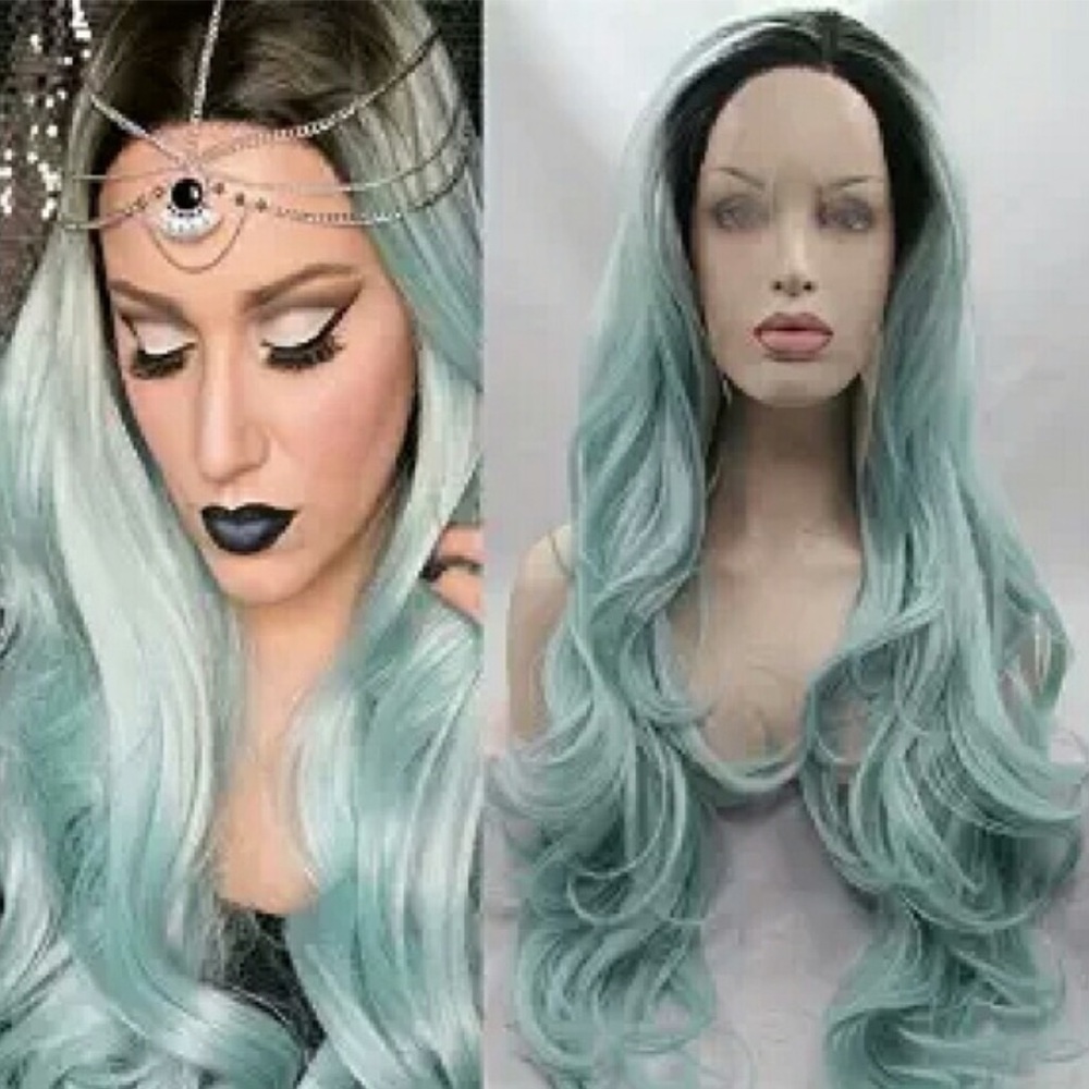 22” 2 Tones Ombre Green Lacefront Wig NEW